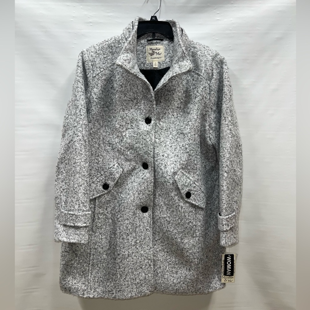 Maralyn & Me Coat Women’s 1X Gray Long Sleeve 100% Polyester Pockets